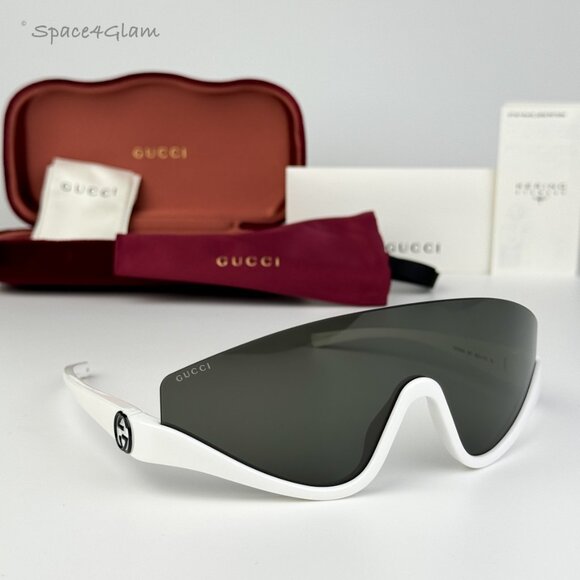 NEW Gucci GG1650S 007 White Grey Unisex Shield Mask Sunglasses GG 1650S - Picture 1 of 8